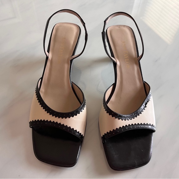 Ann Taylor off white and black Open Toe Slingback heels 8.5M - Picture 2 of 6